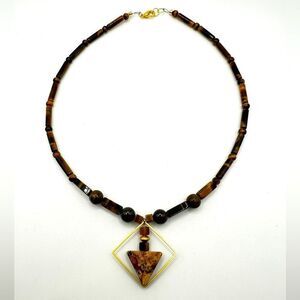 17" Revived Tiger's Eye, Picture Jasper, and Azurite beaded necklace!